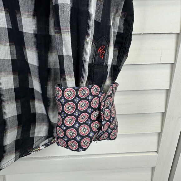 Robert Graham Miss Rumba Black Check Plaid Flip Contrast Cuff Shirt Size XL - Picture 4 of 11
